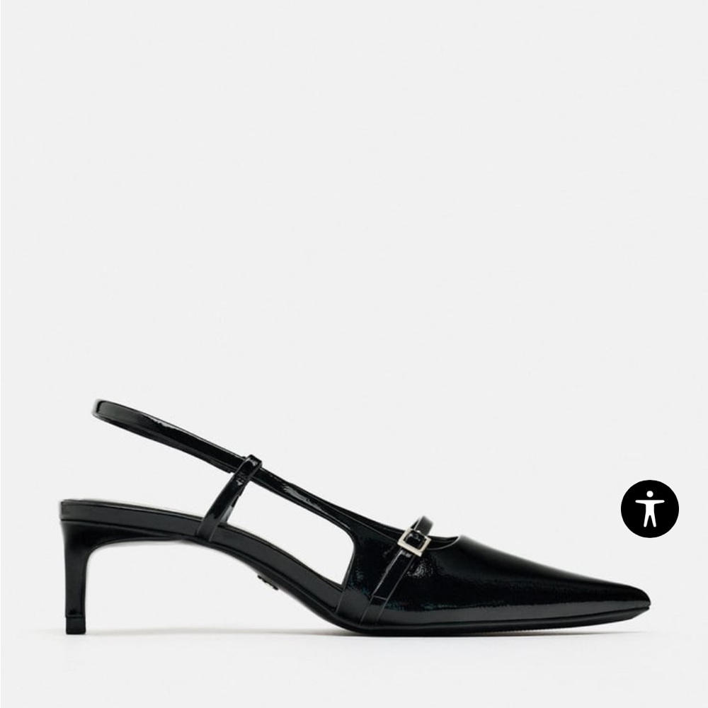Zara Slingback heels. Size 8.5 Thin buckled straps at front. Pointed toe.